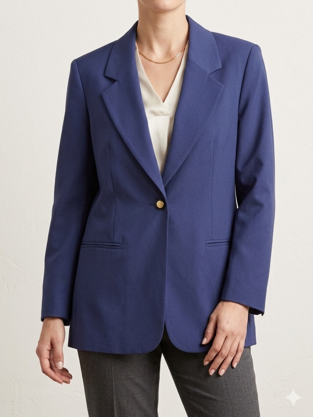 Haggar Navy Blazer Women Single Button Workwear Classic